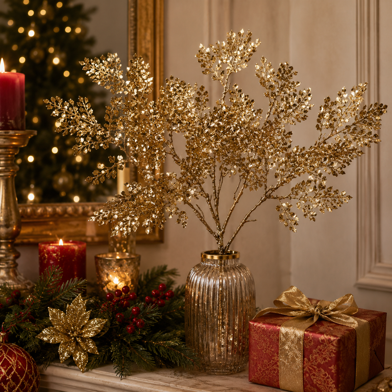EDG Enzo De Gasperi Glitterglanz-Farnzweig Weihnachten mit Glitter H 46 cm Gold 1 Stück