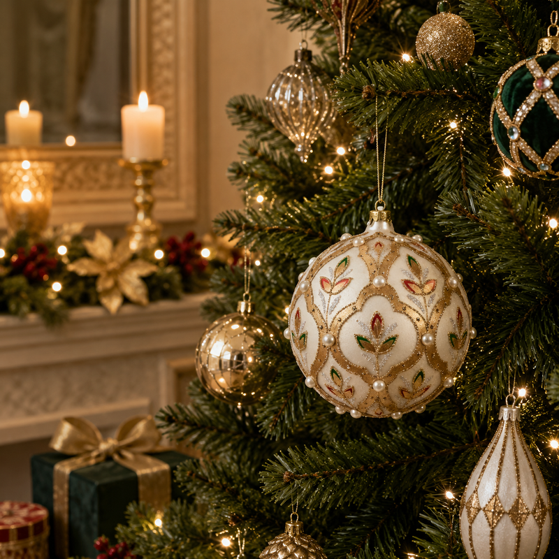 EDG Enzo De Gasperi Weihnachtsdeko Glaskugel Blüten D 10 Cm Weiß Gold 1 Stk