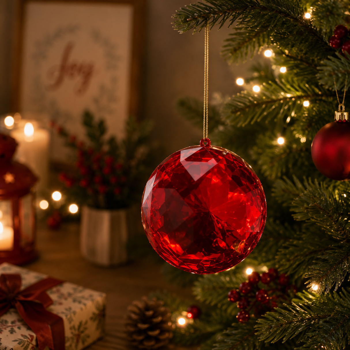 EDG Enzo De Gasperi Diamant-Weihnachtsdekoration Rund zum Aufhängen D 12,5 Cm L 6,5 Cm Pp Rot
