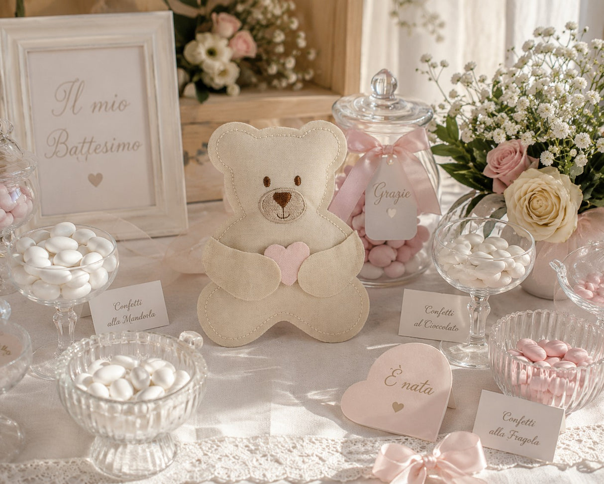 Cupido&Co. Teddybär-Beutel Herz Rosa 100 x 135 mm Beige 12er-Pack