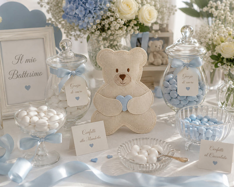 Cupido&Co. Teddybär-Beutel Blaues Herz 100 x 135 Mm Beige 12 Stk