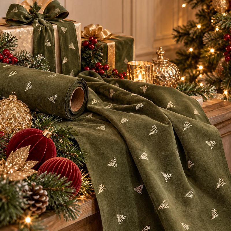 EDG Enzo De Gasperi Dekorationstoff Pino Olive Rolle 35x200 cm – Weihnachtsdekoration