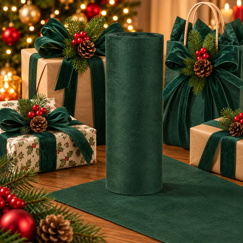 Piovaccari Chic Velvet Roll Dark Green 48x180 cm – Eleganter Tischläufer aus dunkelgrünem Samt für Weihnachtsdekoration und Wohndekor