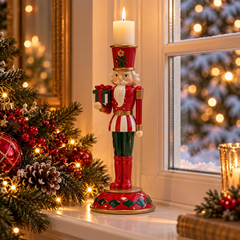 EDG Enzo De Gasperi Portacandela Soldatino Green Red H26 Ø11 cm – Decorazione di Natale