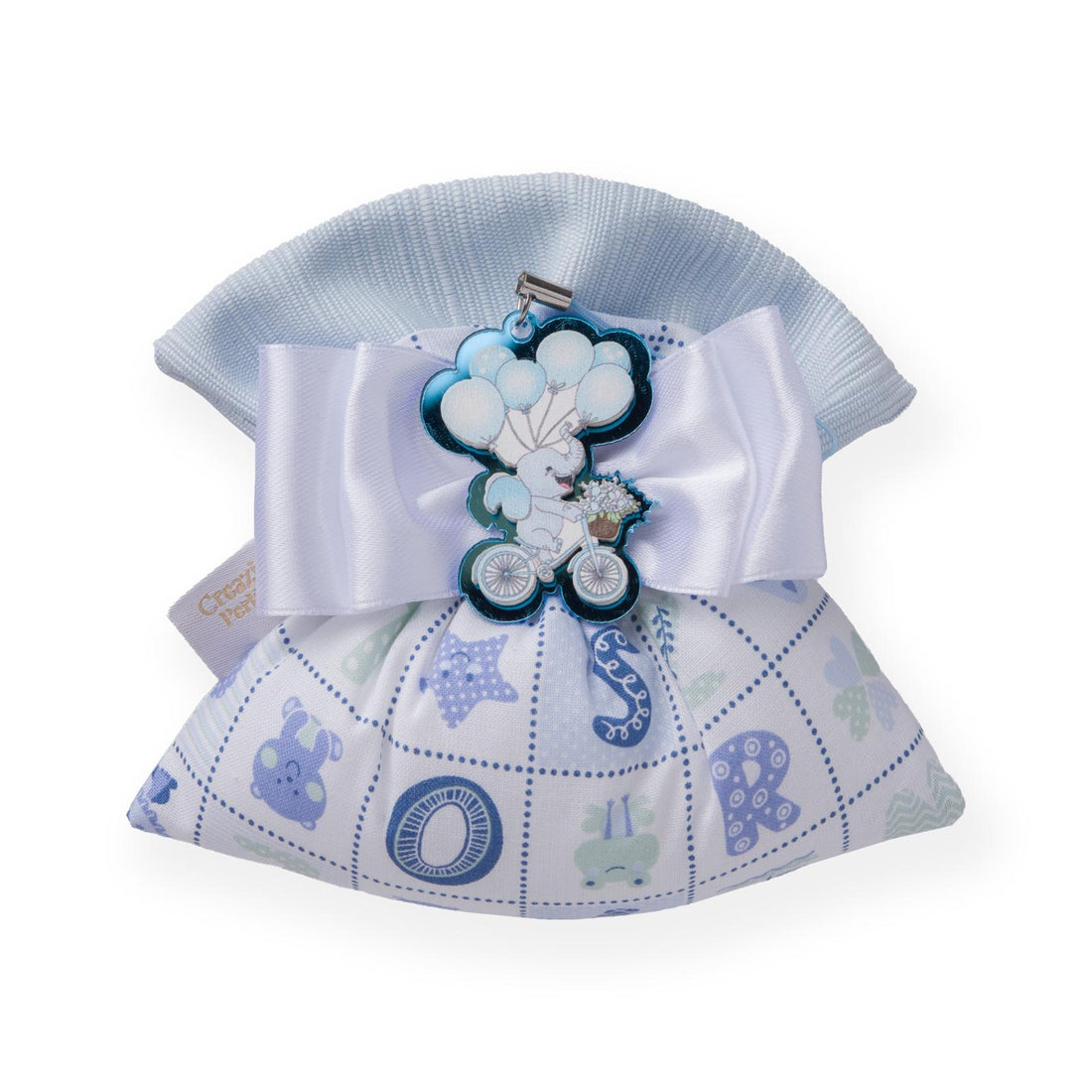 Creazioni per Enzo Sacchetto Bomboniera Baby Letterina Celeste 14x13 cm Portaconfetti Kf 10 Stück