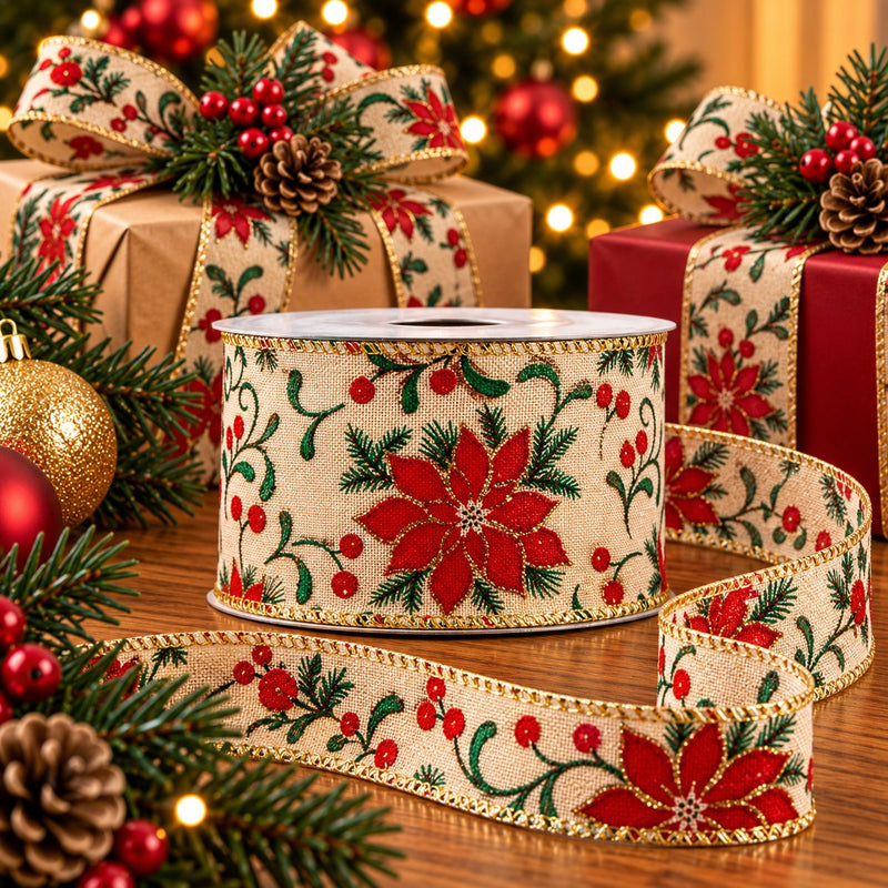 Piovaccari Band Weihnachten Christmas Star 63 mm x 10 m – Dekoratives Band mit Sternen für Weihnachtsbaum, Schleifen und Geschenkverpackungen