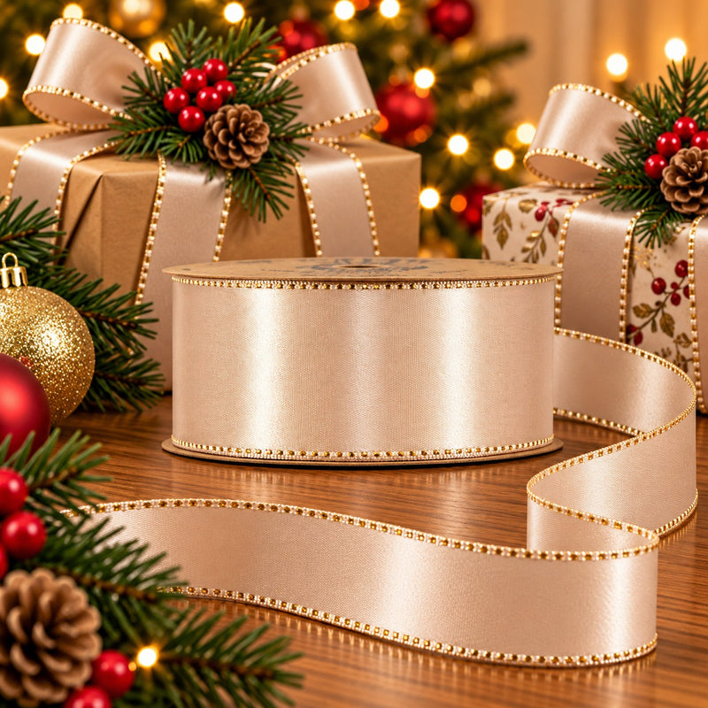 Piovaccari Nastro Satinée Rose Dust 40 mm x 20 m – Satiniertes Band Altrosa für Schleifen, Geschenkverpackungen und Weihnachtsdekoration