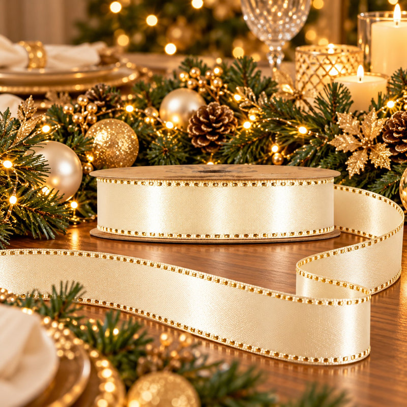 Piovaccari Nastro Satinée Cream 15 mm x 20 m – Cremefarbenes Satinband für Schleifen, Geschenkverpackungen und Weihnachtsdekorationen