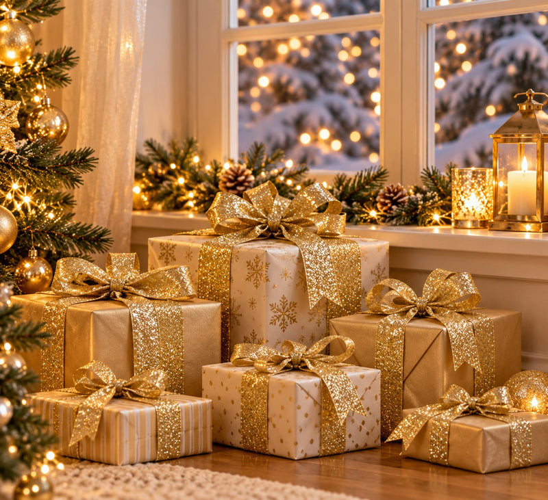 Piovaccari Band Desirée Gold Gold 63 mm x 10 m – Weihnachtliches Dekoband für Weihnachtsbaum, Schleifen und Geschenkverpackungen