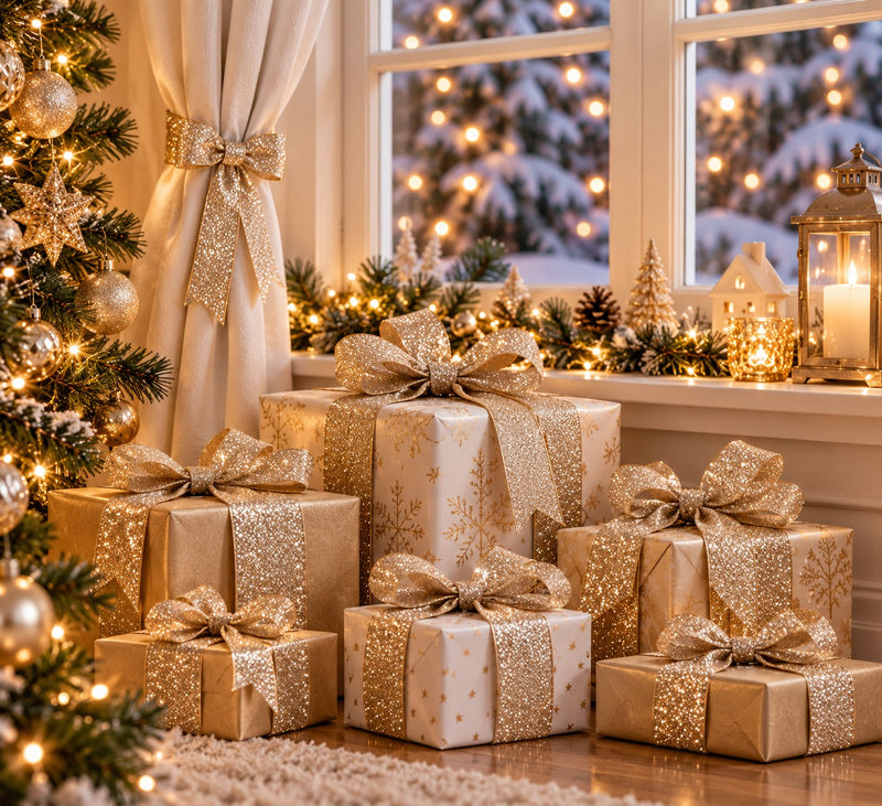 Piovaccari Band Desirée Champagne 63 mm x 10 m – Dekoband für Weihnachten, für Weihnachtsbaum, Schleifen und Geschenkverpackungen