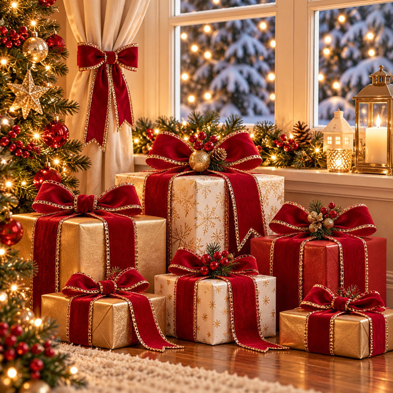 Piovaccari Band Double Sides Velvet & Glitter Rot 63 mm x 10 m – Weihnachtsband aus Samt mit Glitzer für Weihnachtsbaum, Schleifen und Geschenkverpackungen