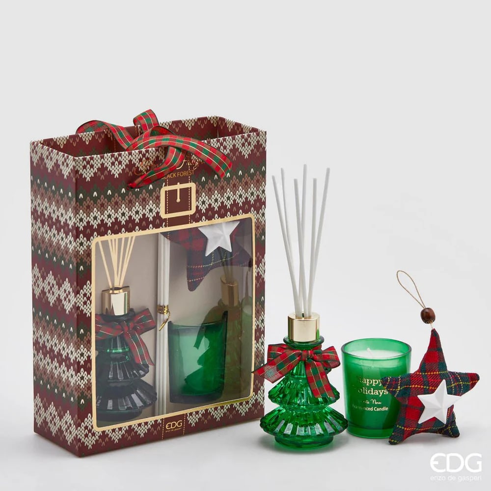 EDG Enzo De Gasperi Profumatore Bottiglia 70ml + Candela Pino 2 Pezzi Black Forest