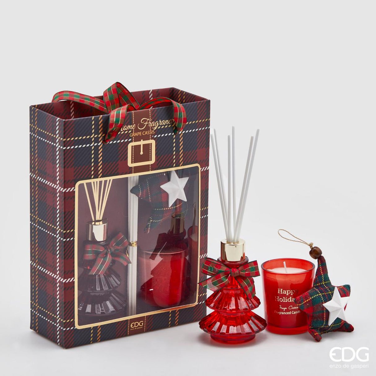 EDG Enzo De Gasperi Profumatore Bottiglia 70ml + Candela Pino 2 Pezzi Grape Cassis
