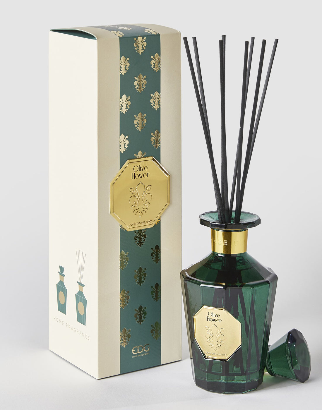 EDG Enzo De Gasperi Raumduftzerstäuber Flasche Goldlily H 21 Cm 500 Ml + Stäbchen Olive Flower