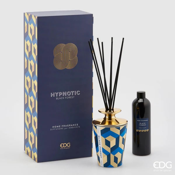 EDG Enzo De Gasperi Enzo de Gasperi Raumduft für Zuhause mit Stäbchen, Flasche aus glänzender Keramik Hypnotic Midnight Garden 400ml 4 Varianten Black Forest