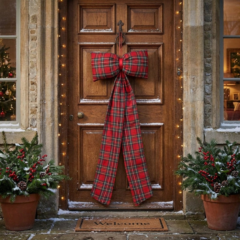 Piovaccari Scottish Bow Weihnachtsschleife Schottisch Rot 30xH80 cm – Dekorative Schleife für Weihnachtsbaum, Türen, Girlanden und Weihnachtsdekoration
