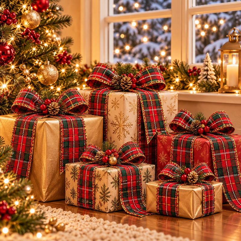 Piovaccari Band Aberdeen Rot 40 mm x 10 m – Dekoratives Weihnachtsband für Weihnachtsbaum, Schleifen, Geschenkpakete und Weihnachtsdekoration