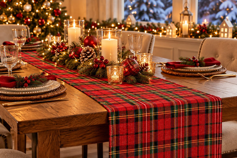 Piovaccari Runner Aberdeen Rot 28 cm x 2,5 m – Dekorativer Weihnachts-Tischläufer für Tisch, Tischdeko und Weihnachtsdekoration