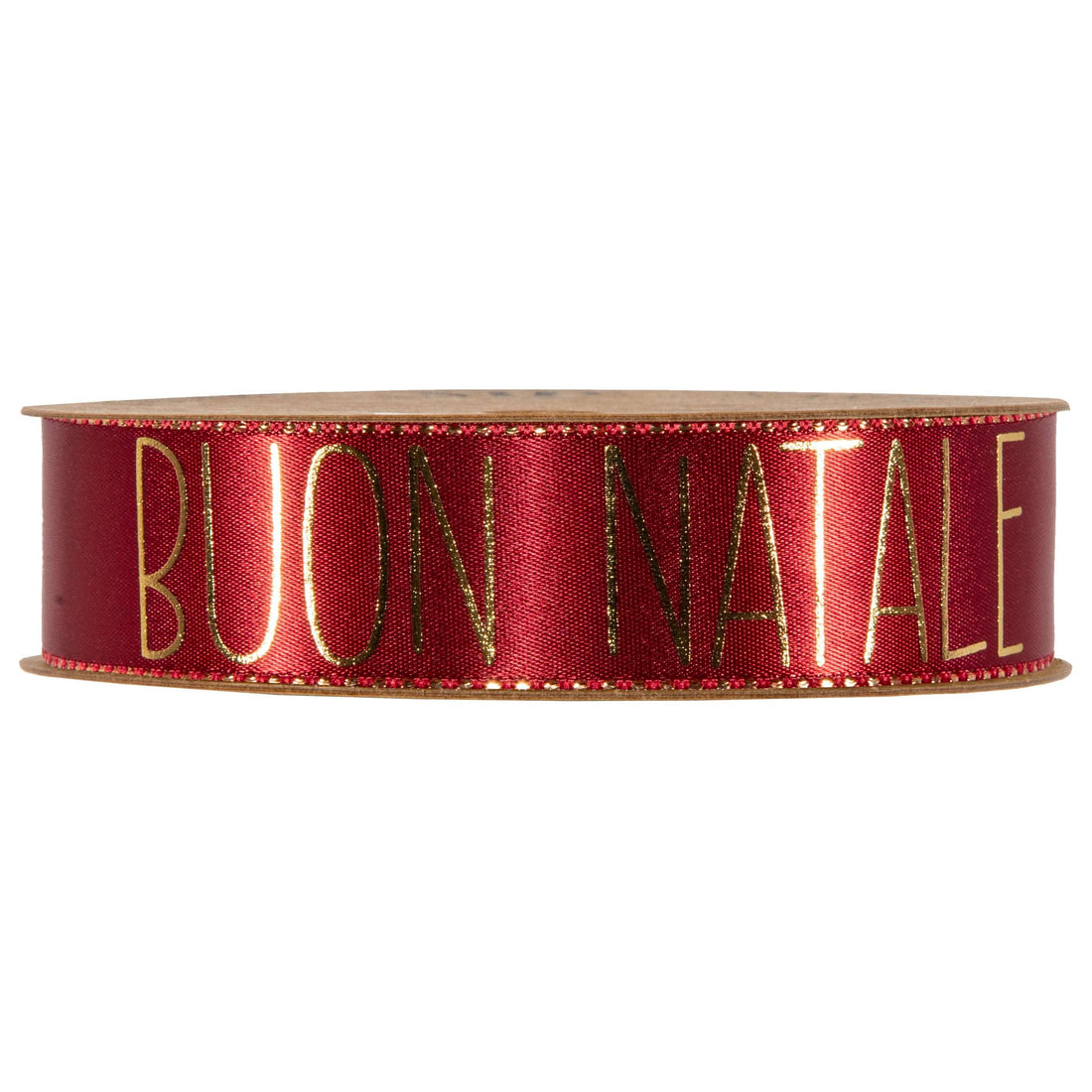 Piovaccari Band Buon Natale Red Dahlia Rot 25 mm x 15 m – Dekoratives Weihnachtsband mit Schriftzug „Buon Natale“ für Weihnachtsbaum, Schleifen, Geschenkpakete und Weihnachtsdekoration