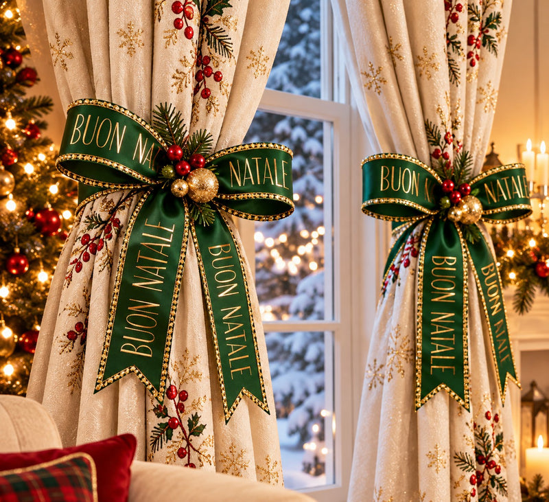 Piovaccari Band Buon Natale Courtyard 25 mm x 15 m – Weihnachtliches Dekoband mit Schriftzug „Buon Natale“ für Weihnachtsbaum, Schleifen, Geschenkpakete und Weihnachtsdekoration