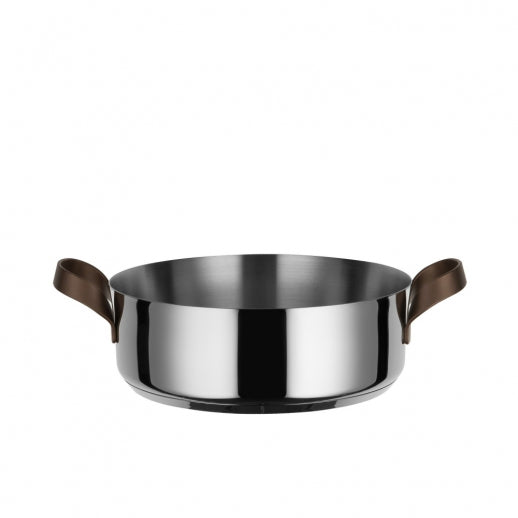 Alessi EDO Niedriger Topf D 24 cm mit zwei Griffen aus Edelstahl und braunem PVD