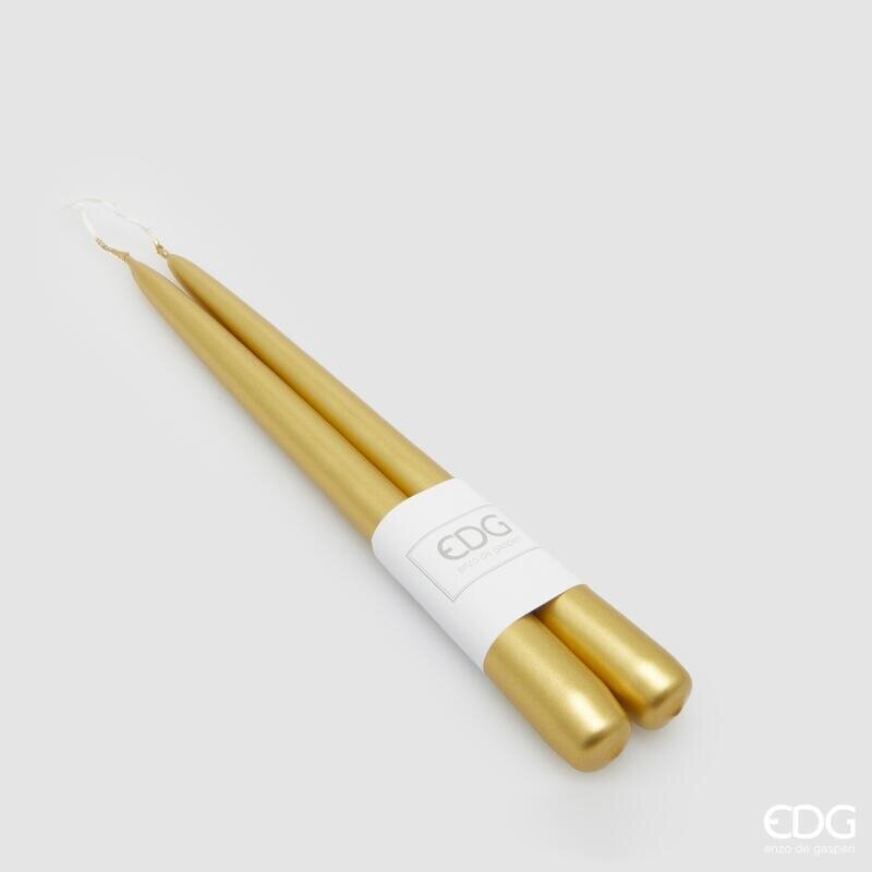 EDG Enzo De Gasperi 2er Set Stabkerzen Gold H25 Ø2,2 cm – Dekorative Weihnachtskerzen
