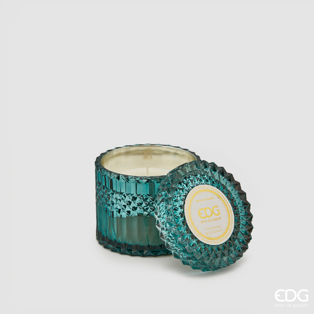 EDG Enzo De Gasperi Kerze Crystal mit Vase + Geschenkbox H 10,5 cm D 10,5 cm Teal