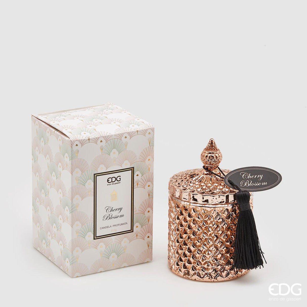 EDG Enzo De Gasperi Candela con Vetro e Nappa H 14 cm D 8 cm Cherry Bloss