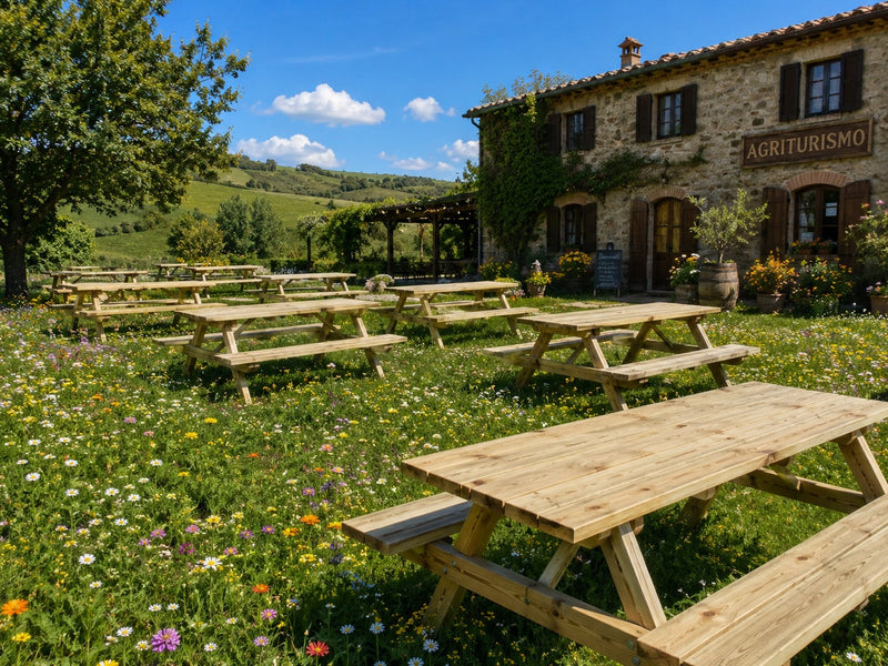 L'Arcolaio Picknickset Tisch 180x160x70 cm aus Holz
