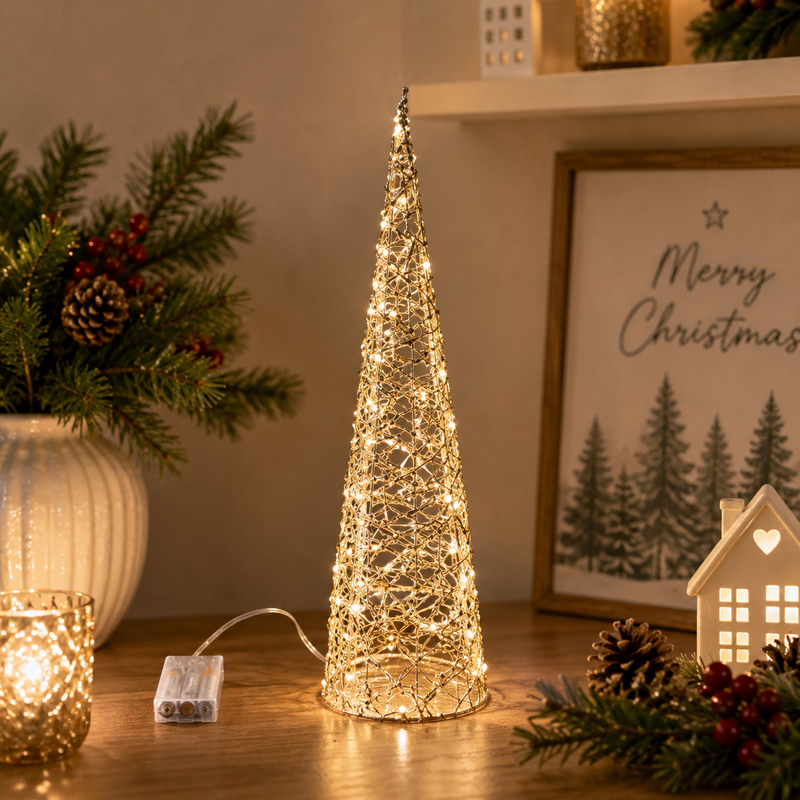 EDG Enzo De Gasperi Weihnachtsbaum Led Geflochtener Kegel 40 MicroLed 80 Cm Ø 20 Cm IP20 Gold