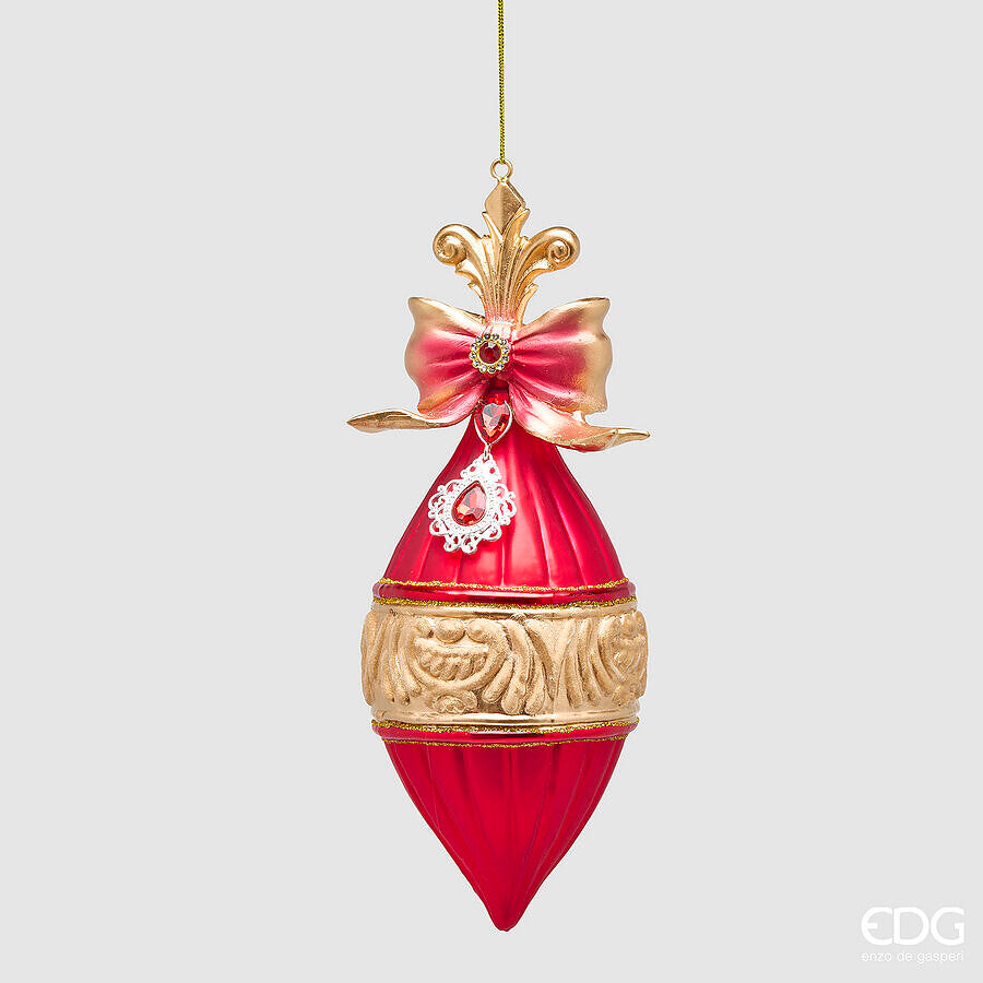 EDG Enzo De Gasperi Addobbo Fuso di Natale a Righe Mix H21 Ø8 cm Rosso Oro – Decorazione per Albero di Natale