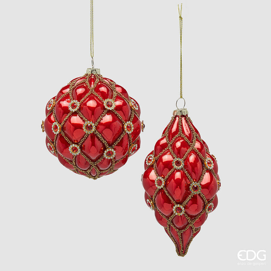EDG Enzo De Gasperi Addobbo di Natale Palla e Fuso Capitonné Rosso H10 cm – 1 Pezzo Assortito
