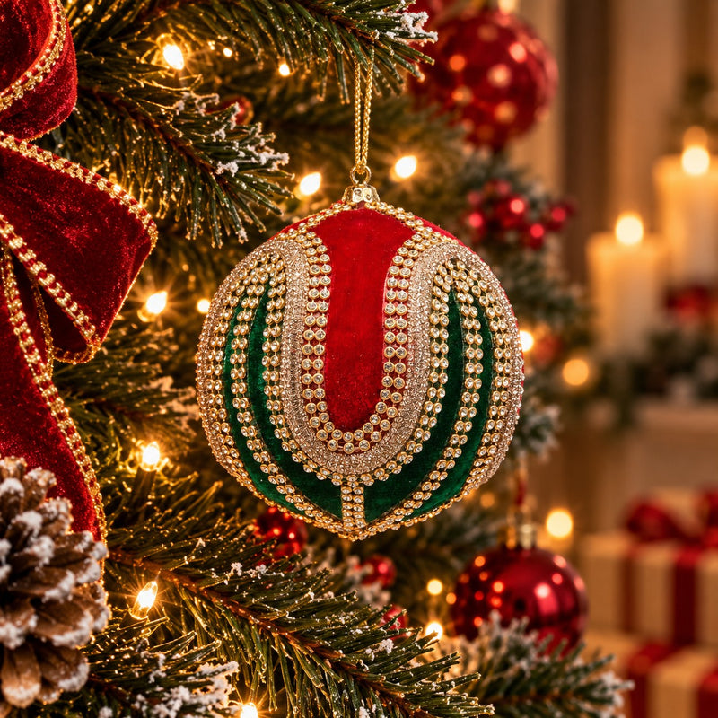 EDG Enzo De Gasperi Palla di Natale Meraviglia Green Red Ø10 cm – Addobbo Natalizio