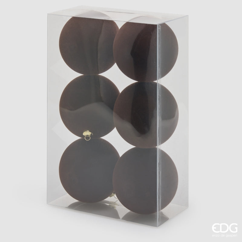 EDG Enzo De Gasperi Weihnachtskugeln aus Samt Dunkelbraun Ø10 cm – Set 6 Stk.