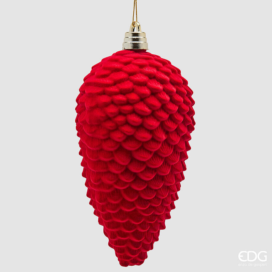 EDG Enzo De Gasperi Kiefernzapfen aus rotem Samt H25 cm – Weihnachtsdeko