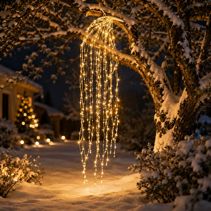 EDG Enzo De Gasperi Weihnachtskaskade mit LED 40 Drähte 1.120 Lichter L 240 cm Kabel 10 m Elfenbein