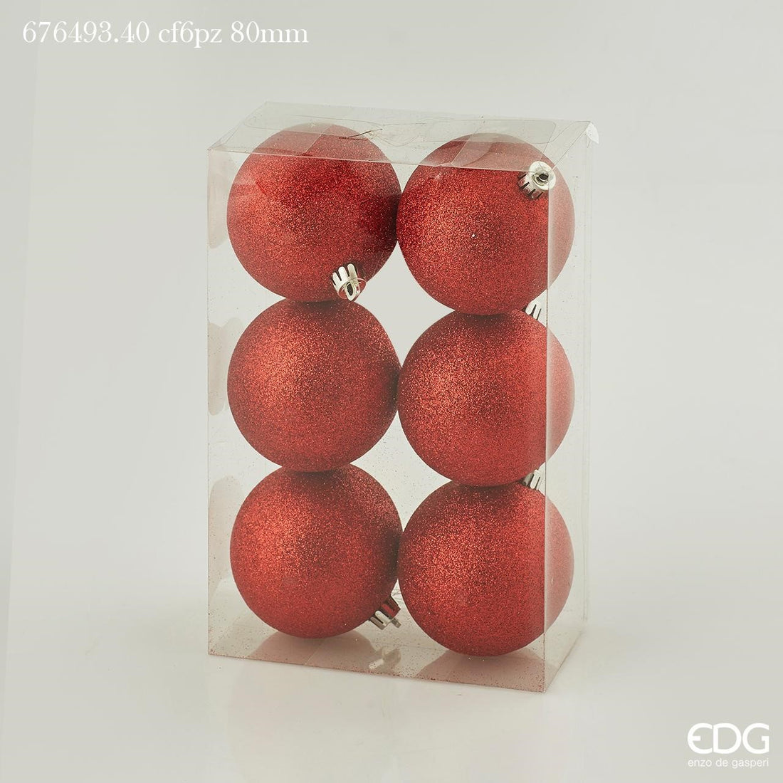 EDG Enzo De Gasperi Weihnachtskugel Poly D 8 Cm Mit Glitter Rot Pack 6 Stk