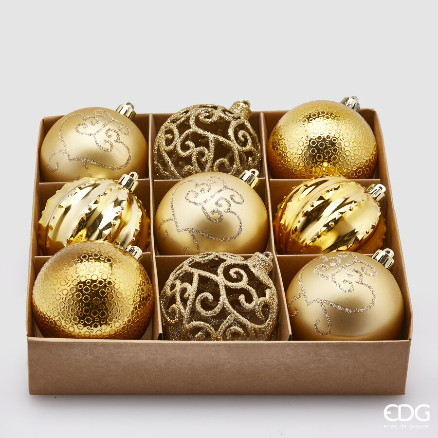 EDG Enzo De Gasperi Weihnachtskugel Poly Mix D 8 Cm Pack 9 Stk Light Gold