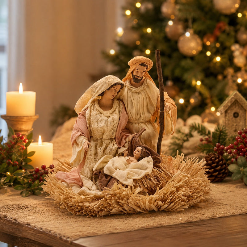 EDG Enzo De Gasperi Nativita Lord Natale con Base Paglia H 32 Cm Ivory