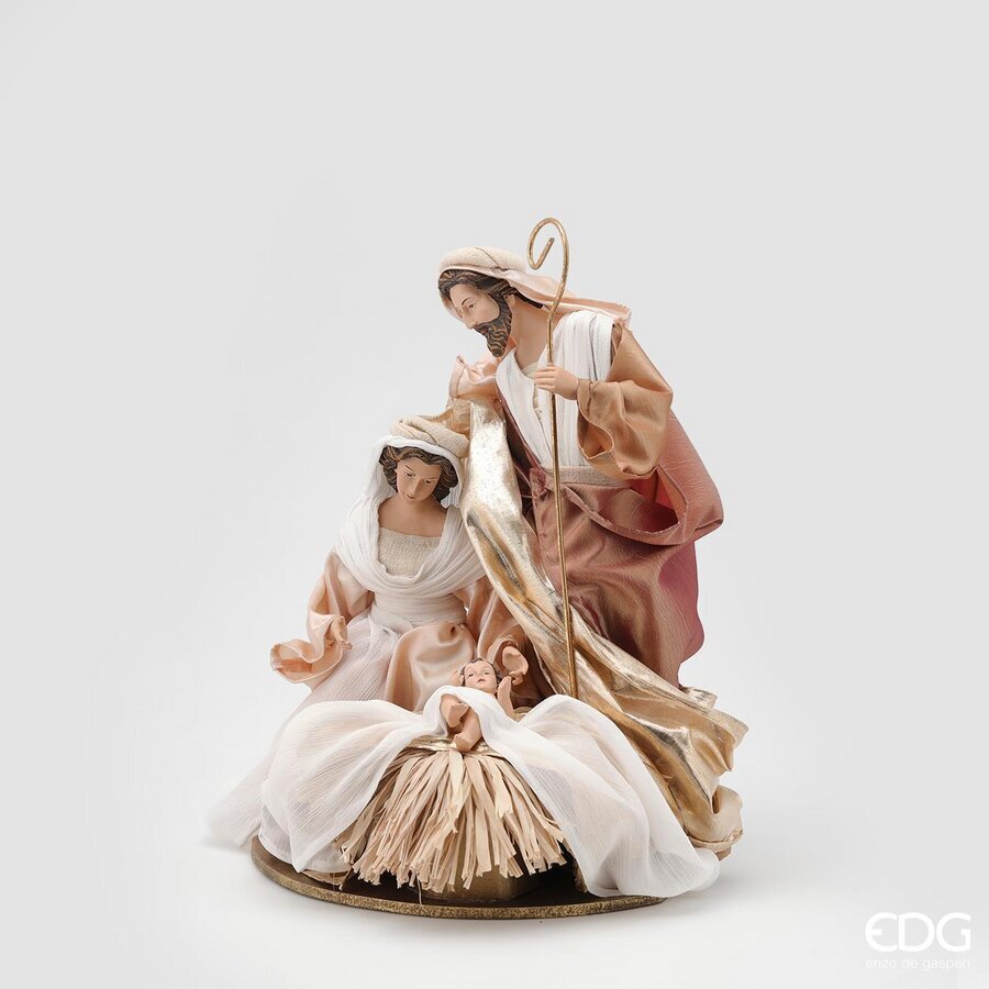 EDG Enzo De Gasperi Weihnachtskrippe Lord mit Wiege und Stroh H34 cm Elfenbein Gold – Weihnachtsdekoration Krippe