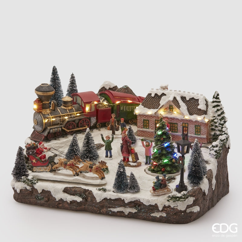 EDG Enzo De Gasperi Bahnhof mit LED Weihnachten H 24 Cm 38 x 27 Cm Mehrfarbig