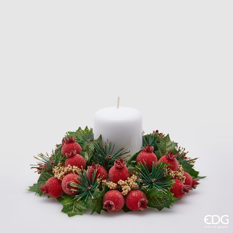 EDG Enzo De Gasperi Corona di Pino con Bacche Ø21 cm Verde Rosso – Decorazione Natalizia
