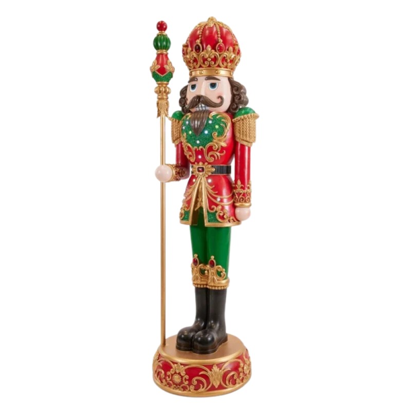 EDG Enzo De Gasperi Soldatino Natale Poly con Led e Musica H 184 Cm D 53 Cm Green Red, PEZZO DA ESPOSIZIONE, RITIRO SOLO IN SEDE