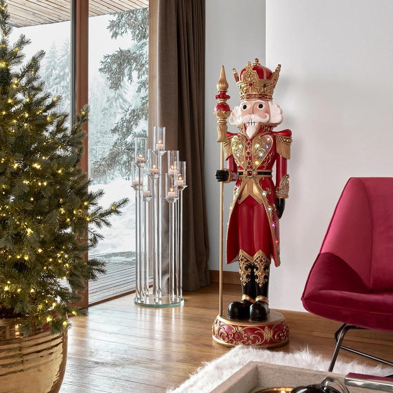 EDG Enzo De Gasperi Soldatino Poly Natale mit LED Musik H 153 cm D 40 cm Rot Gold
