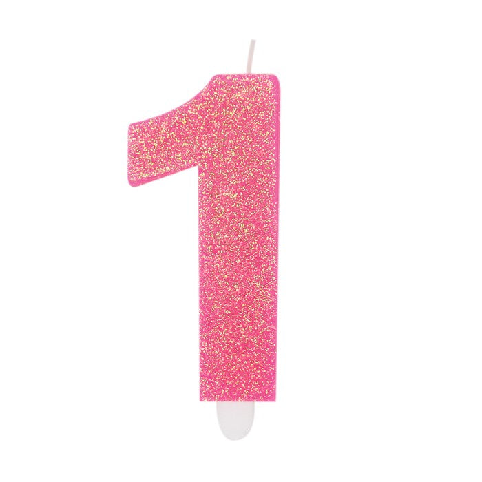 Big Party Kerze Nummer 1 Wachs Sweety Fuchsia Glitter