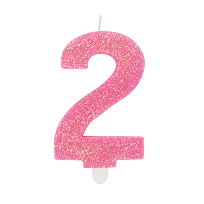 Big Party Kerze Nummer 2 Wachs Sweety Fuchsia Glitter