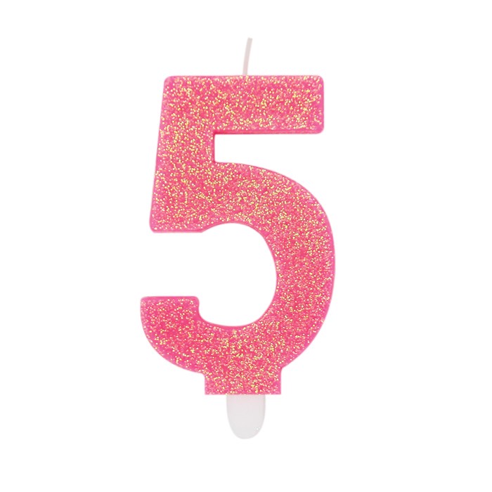Big Party Kerze Nummer 5 Wachs Sweety Fuchsia Glitter