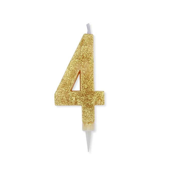 Big Party Kerzenziffer 4 Max Wachs Sweety Gold Glitter