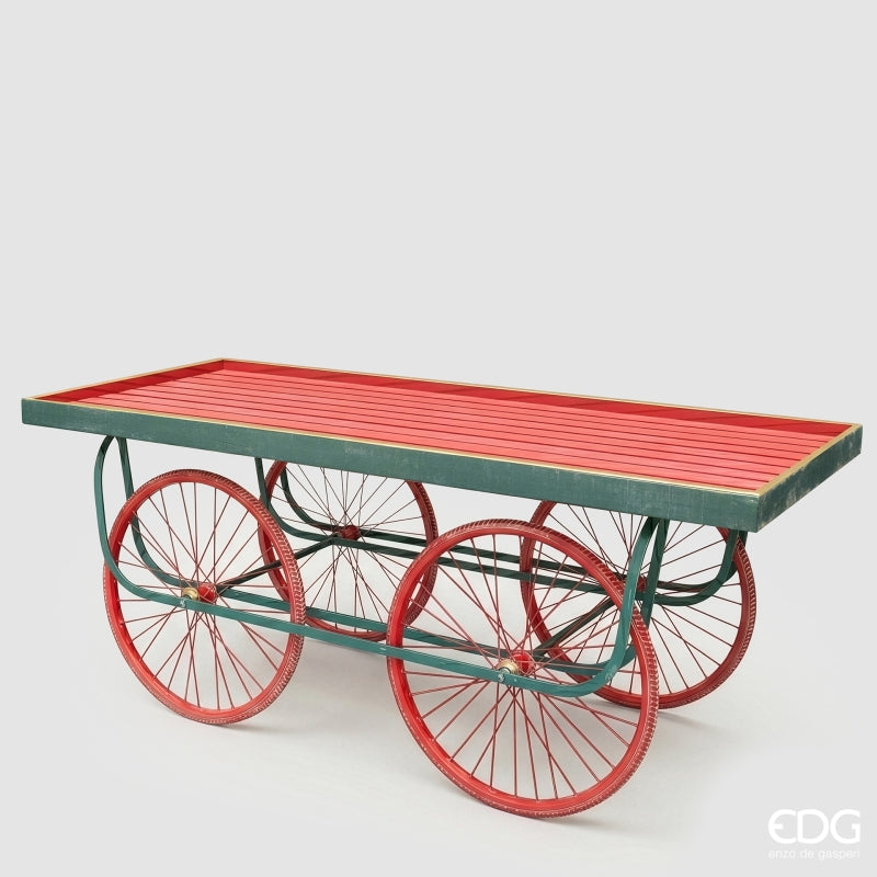 EDG Enzo De Gasperi Carrello Rettangolare di Natale in Legno Green Red 180x71,5xH72 cm – Smontabile