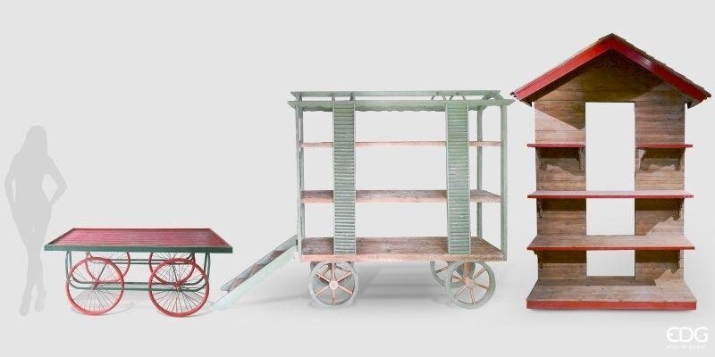 EDG Enzo De Gasperi Carrello Rettangolare di Natale in Legno Green Red 180x71,5xH72 cm – Smontabile